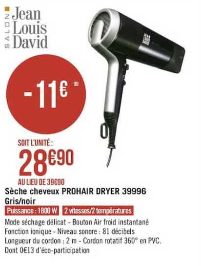 sèche cheveux prohair dryer 39996 gris noir salon jean louis david