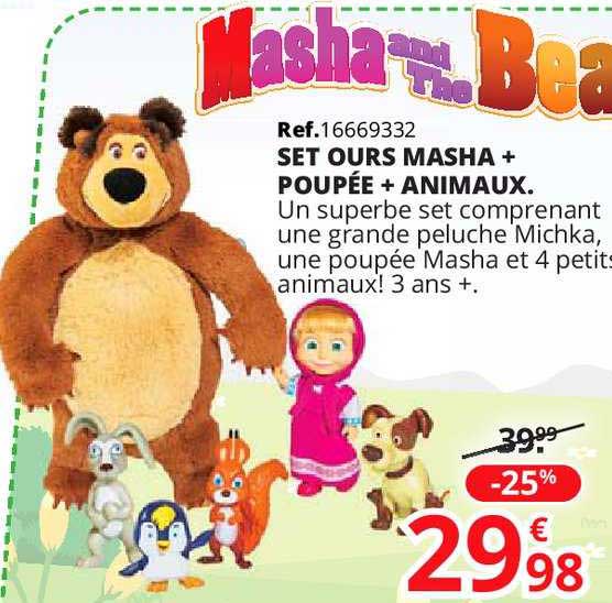 set ours masha + poupée + animaux
