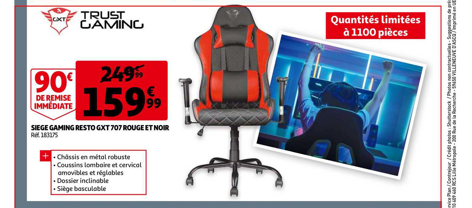 sièges gaming resto gxt 707 rouge et noir trust gaming