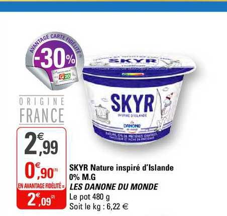 skyr nature inspiré d'islande 0% m.g les danone du monde