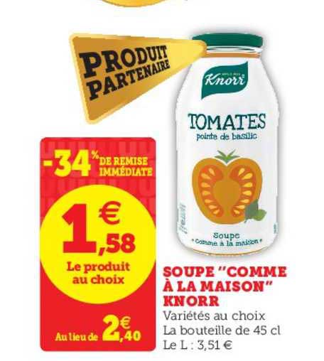 soupe comme à la maison knorr -34% de remise immédiate