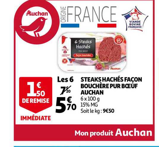 steaks hachés façon bouchère pur bœuf auchan