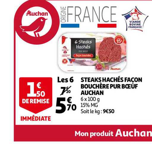 steaks hachés façon bouchère pur bœuf auchan