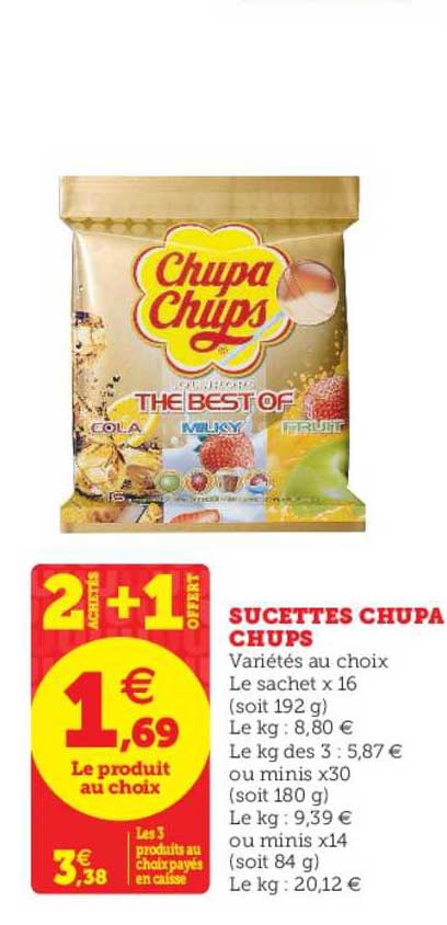 sucettes chupa chups 2 achetés + 1 offert