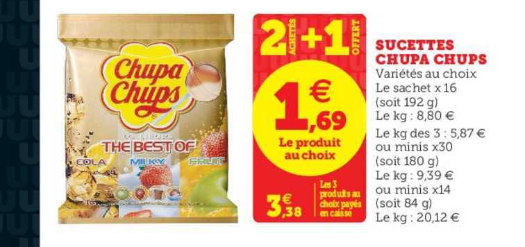 sucettes chupa chups 2 achetés + 1 offert