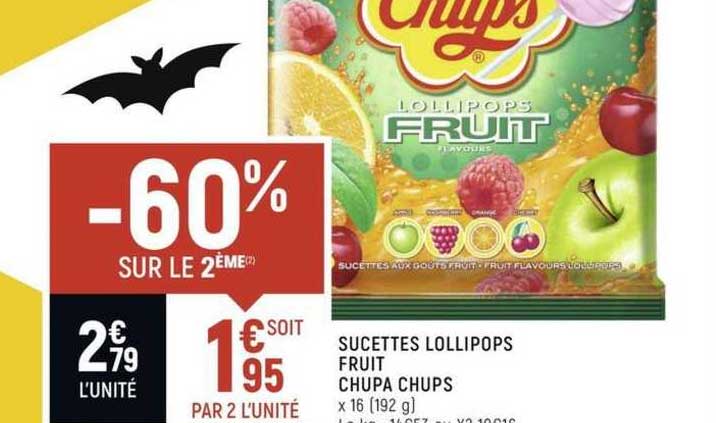 sucettes lollipops fruit chupa chups -60% sur le 2ème