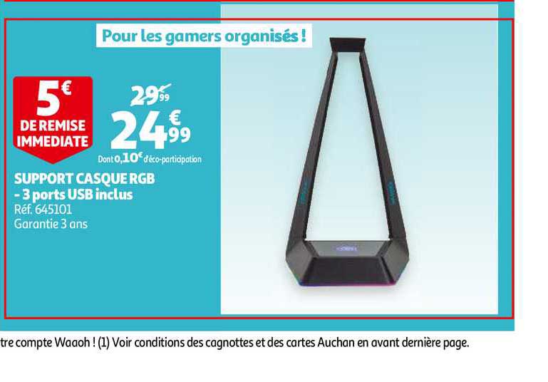 support casque rgb 3 ports usb inclus