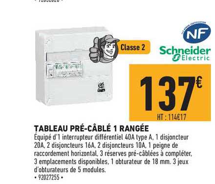 tableau pré câblé 1 rangée schneider electric