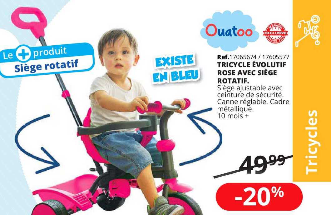 tricycle évolutif rose avec siège rotatif