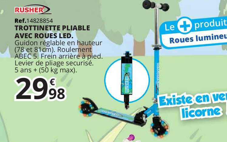 trottinette pliable avec roues led rusher