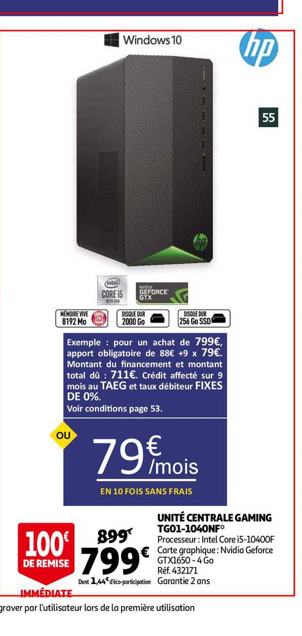 unité centrale gaming tg01 1040nf hp