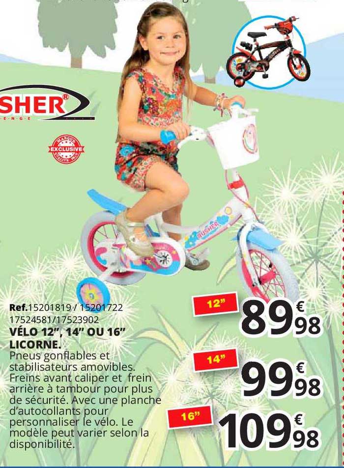 vélo 12" 14" ou 16 licorne rusher