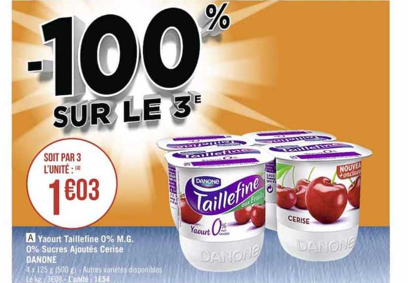 yaourt taillefine 0%m.g. 0% sucres ajoutés cerise danone