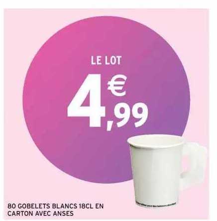 80 Gobelets Blancs 18cl En Carton Avec Anses