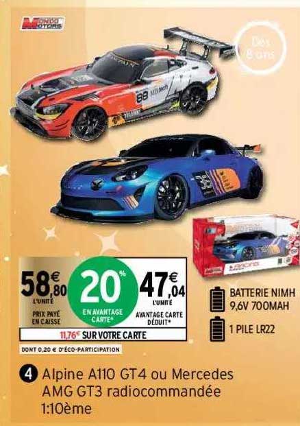 alpine a110 gt4 ou mercedes amg gt3 radiocommandée 1:10ème