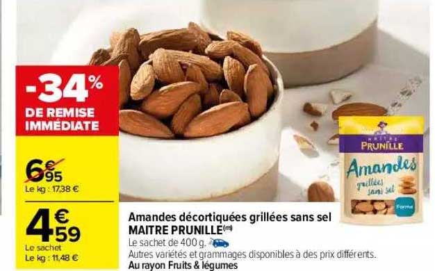 amandes décortiquées grillées sans sel maître prunille