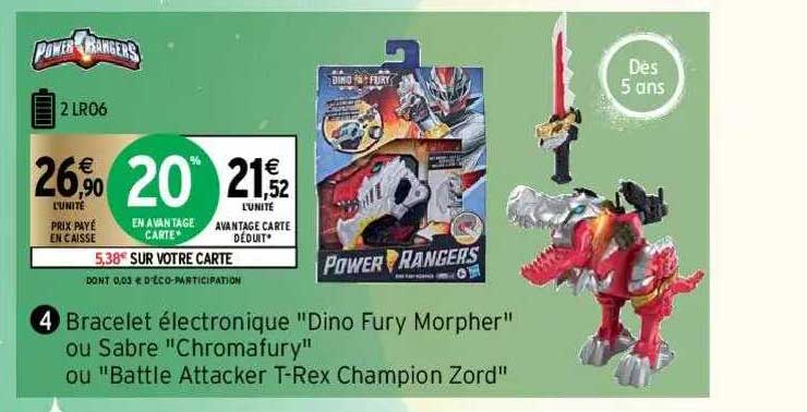 bracelet électronique "dino fury morpher" ou sabre "chromafury" ou "battle attacker t-rex champion zord" power rangers
