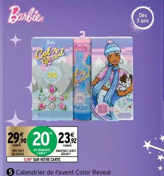 calendrier de l'avent color reveal barbie