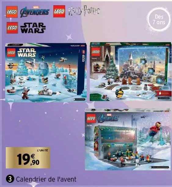 calendrier de l'avent lego avengers, lego harry potter, lego star wars