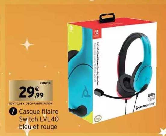 casque filaire switch lvl40 bleu et rouge