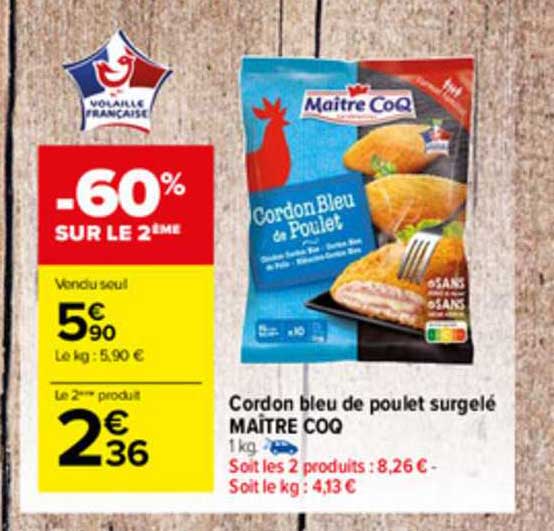 cordon bleu de poulet surgelé maître coq