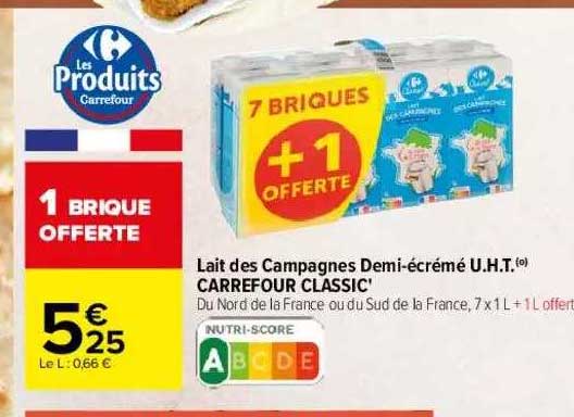 lait des campagnes demi-écrémé u.h.t. carrefour classic'