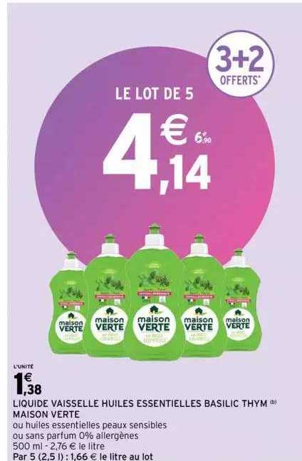 Liquide Vaisselle Huiles Essentielles Basilic Thym Maison Verte