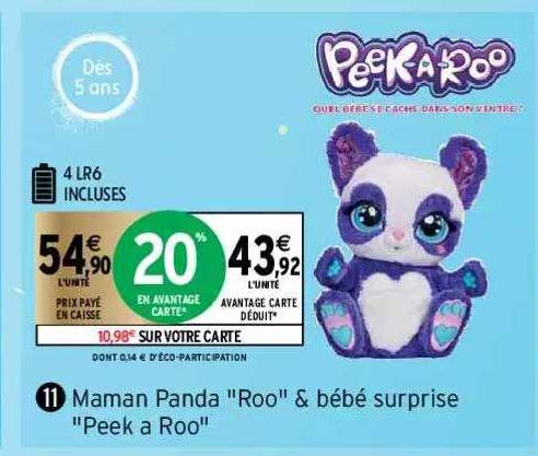 maman panda "roo" & bébé surprise "peek a roo"