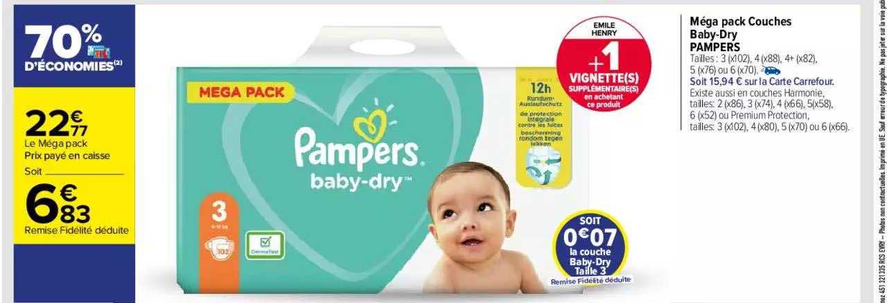méga pack couches baby-dry pampers