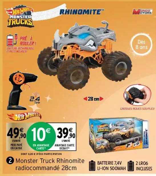 monster truck rhinomite radiocommandé 28cm