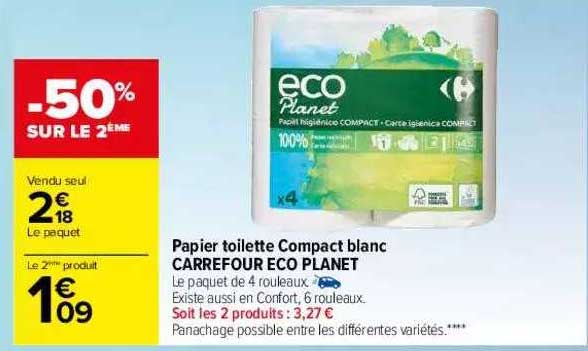 papier toilette compact blanc carrefour éco planet