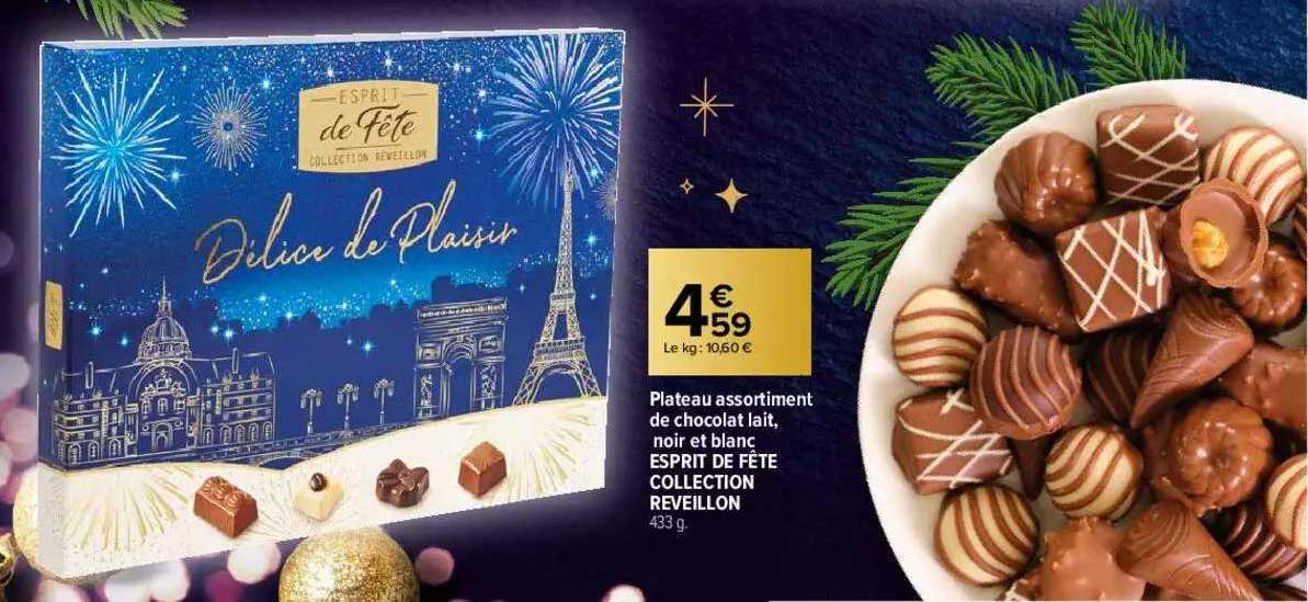 Plateau Assortiment De Chocolat Lait, Noir Et Blanc Esprit De Fête Collection Reveillon