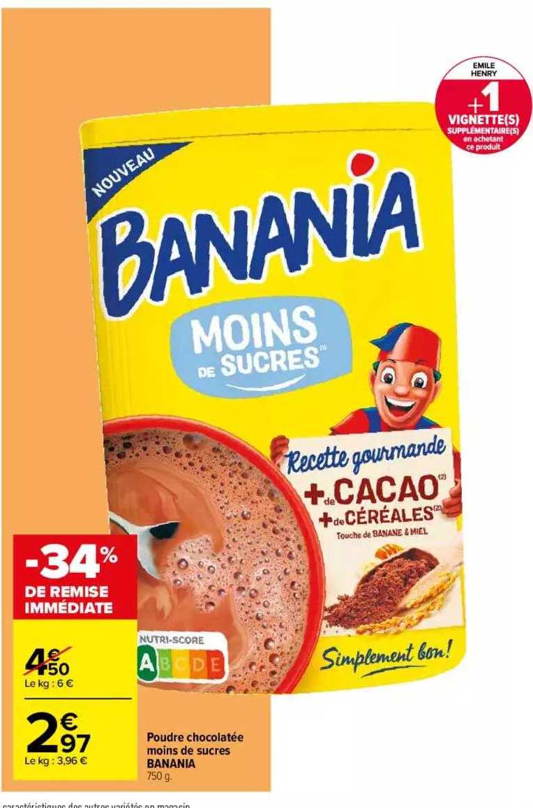 poudre chocolatée moins de sucres banania