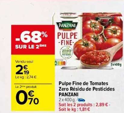 pulpe fine de tomates zéro résidu de pesticides panzani