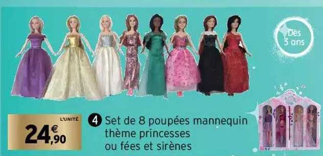 set de 8 poupées mannequin thème princesses ou fées et sirènes