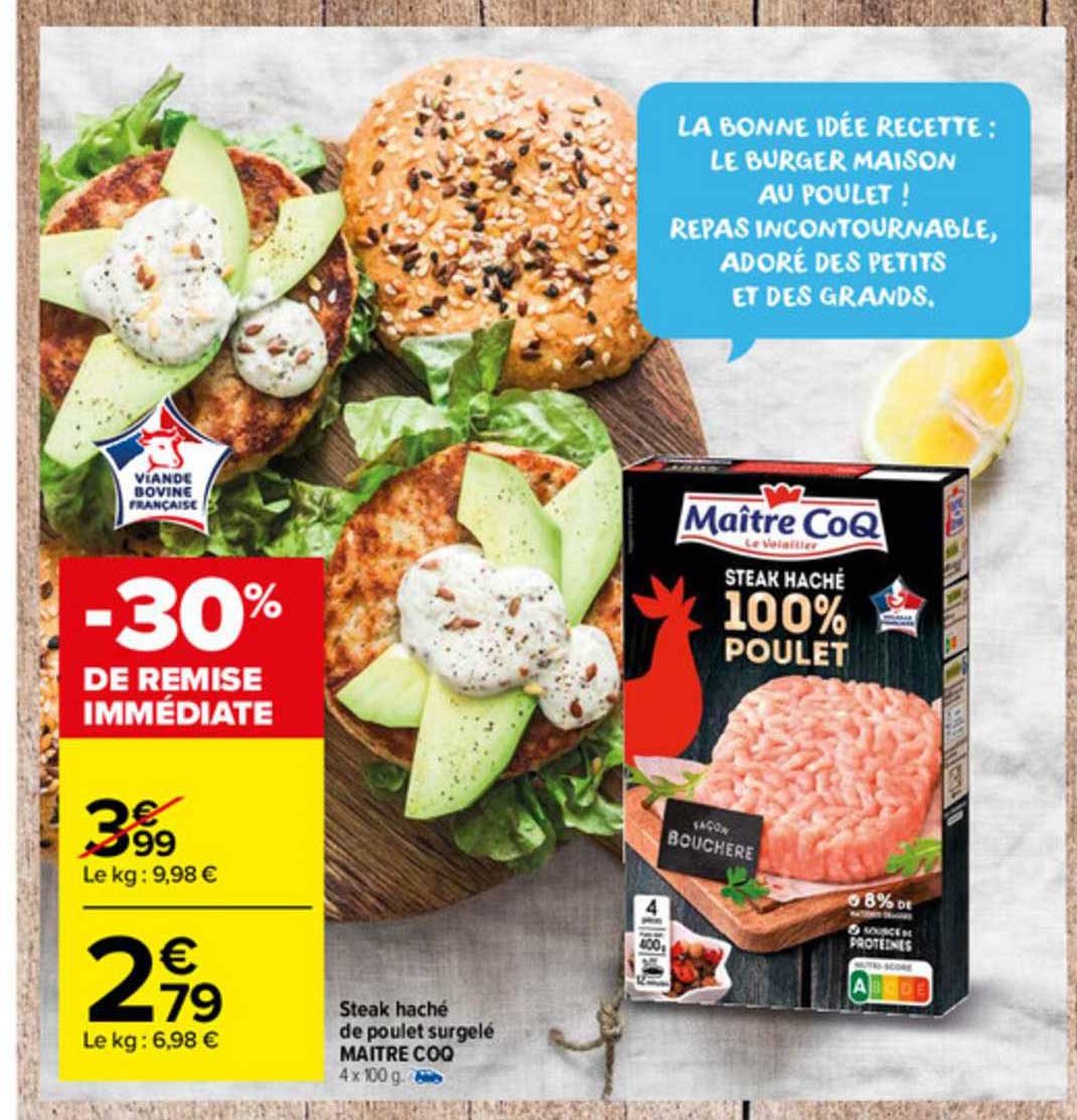 steak haché de poulet surgelé maître coq
