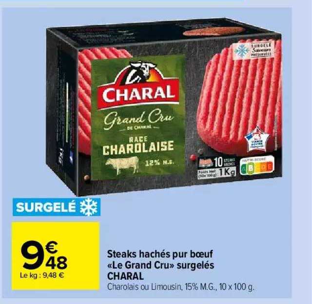 Steaks Hachés Pur Bœuf «le Grand Cru» Surgelés Charal