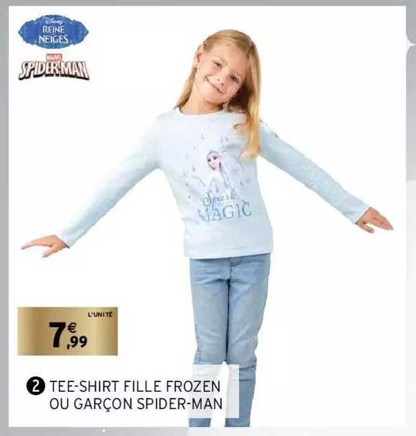 tee-shirt fille frozen ou garçon spider-man