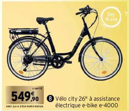 vélo city 26" à assistance électrique e-bike e-4000
