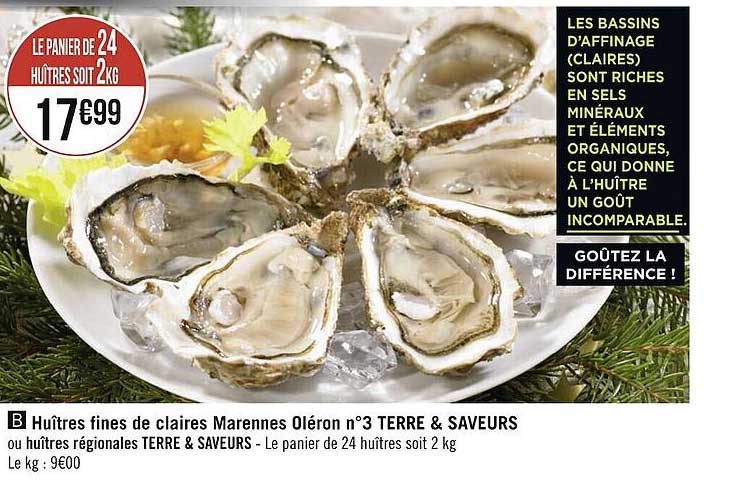 huîtres fines de claires marennes oléron n°3 terre & saveurs