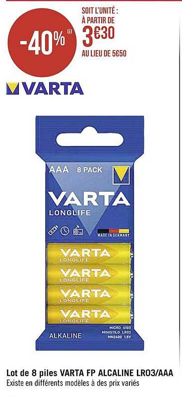 lot de 8 piles varta fp alcaline lr03-aaa