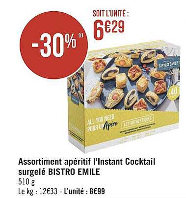 assortiment apéritif l'instant cocktail surgelé bistro émile