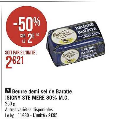 beurre demi sel de baratte isigny ste mère 80% m.g.