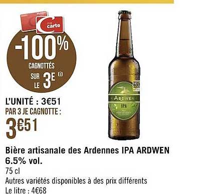 bière artisanale des ardennes ipa ardwen 6.5% vol.