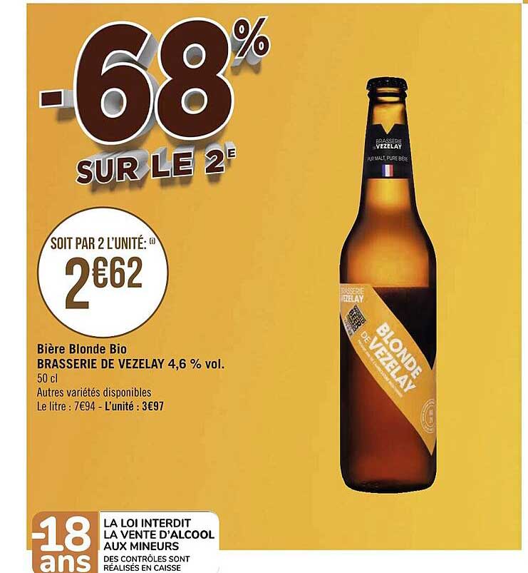 bière blonde bio brasserie de vezelay 4,6% vol.