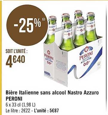 bière italienne sans alcool nastro azzuro peroni