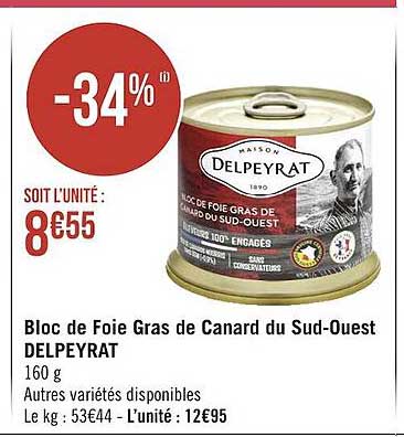 bloc de foie gras de canard du sud-ouest delpeyrat