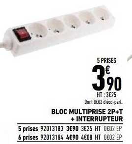 bloc multiprise 2p+t + interrupteur