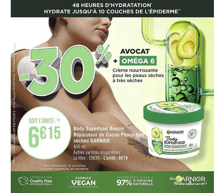 body superfoof beurre réparateur de cacao peaux très sèches garnier