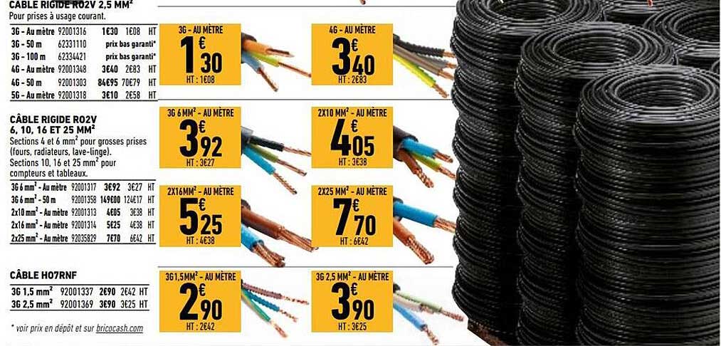 câble rigide r02v 2,5 mm², câble rigide r02v 6,10,16 et 25 mm², câble h07rnf